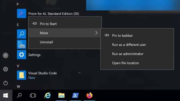 Pin Prism for AL to the start menu