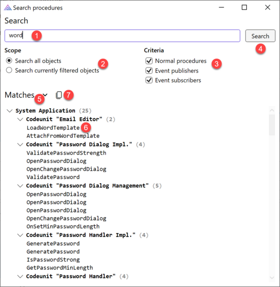 Prism for AL: Search procedures by name