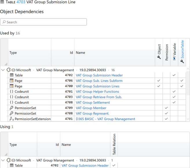 Prism for AL: object dependencies - used by and using - drill-down into actual usages