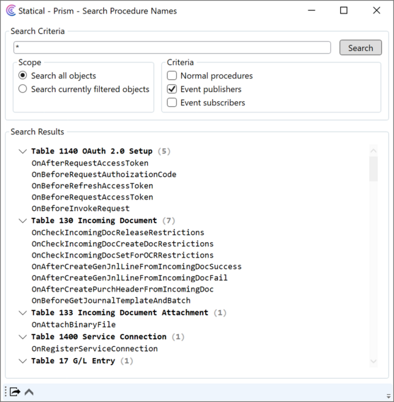 Prism for C/AL: Find publishers and subscribers by name