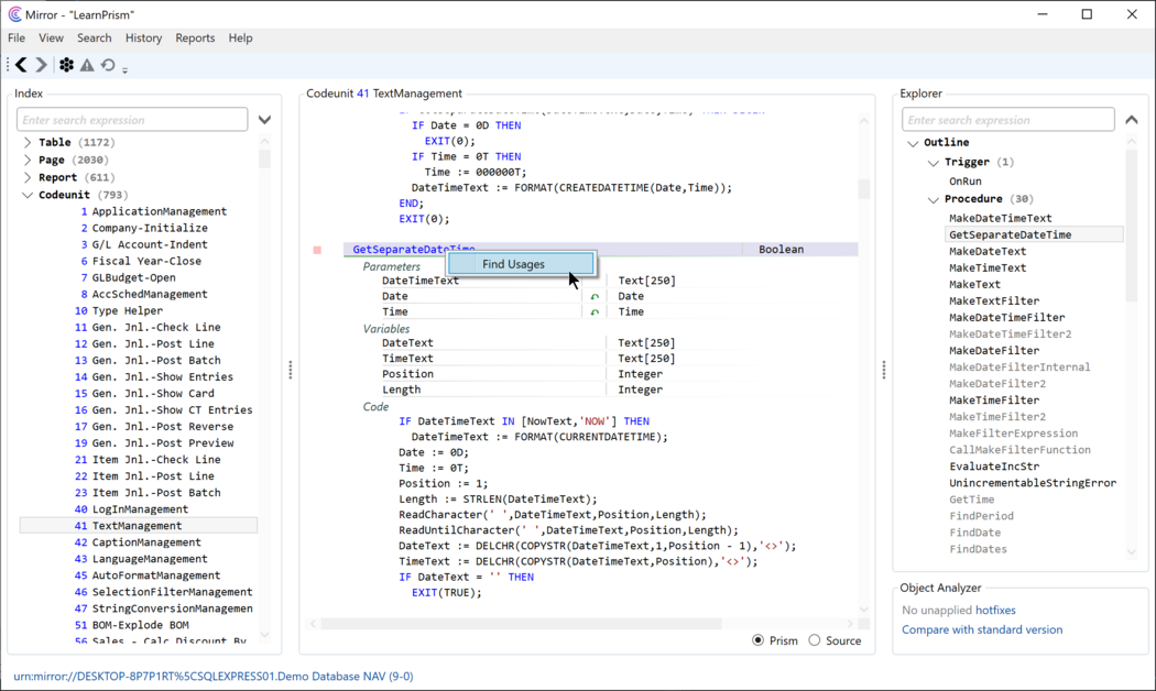 Prism for C/AL: browse code